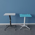Functional Mobile Desks with Adjustable Height and Wheels White Blue Tabletops Gray White Frames 3d model