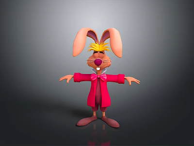Cartoon Rabbit Character With Big Ears Yellow Hair And Pink Coat Standing Arms Open 3d model