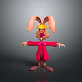 Cartoon Rabbit Character With Big Ears Yellow Hair And Pink Coat Standing Arms Open