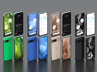 Smartphones In Various Colors Display Interfaces 3d model