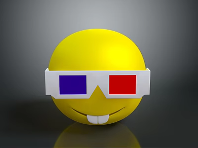 Yellow Smiley Face Wearing White 3D Glasses With Blue Red Lenses 3d model