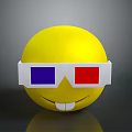 Yellow Smiley Face Wearing White 3D Glasses With Blue Red Lenses