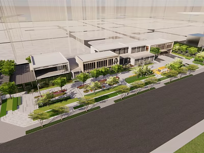 Modern Commercial Street Featuring Modern Buildings Greenery Pedestrian Areas And Shops 3d model