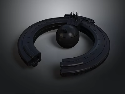 Orbital Space Station Design With Circular Ring And Central Spherical Module 3d model