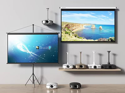 Complete Indoor Projection Surveillance Setup With Projector Screen And Monitoring Equipment 3d model
