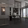 Metal Mesh Room Dividers In Modern Office Interior With Desk Bookshelf And Window View