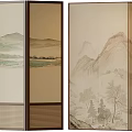 New Chinese Style Screen Partition Folding Screen Decorative Painting Wallpaper Silent Wind Screen Rattan Screen 3d model