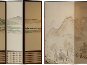 New Chinese Style Screen Partition Folding Screen Decorative Painting Wallpaper Silent Wind Screen Rattan Screen 3d model