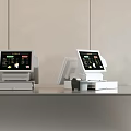 Modern POS Systems On Retail Counter With Digital Screens And Dual Units