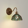 Vintage Style Brass Wall Lamp With Green Stained Glass Geometric Pattern Shade