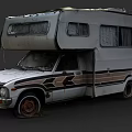 Old Worn Out Camper Van With White Brown Stripes Rusty Tires And Raised Roof Section