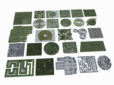 Green And Gray Maze Play Equipment With Various Shapes Different Sizes And Maze Boards 3d model