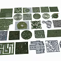 Green And Gray Maze Play Equipment With Various Shapes Different Sizes And Maze Boards