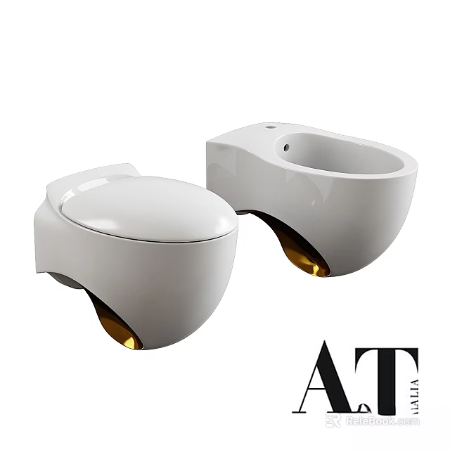 Modern White Toilet Design With Unique Golden Base And Sleek Structure 3d model