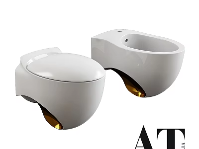 Modern White Toilet Design With Unique Golden Base And Sleek Structure 3d model