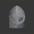 Silver Ancient Warrior Helmet With Metal Chainmail Decorative Details And Medieval Protective Design