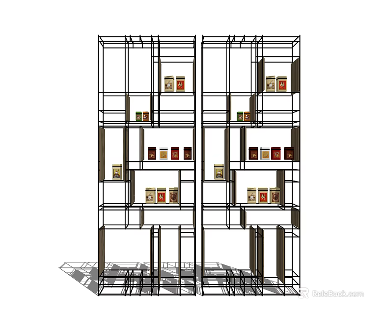 Open Double Multi tier Metal Frame Shelving Units with Storage Jars and Containers 3d model 