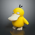 Yellow Cartoon Duck Character With Big Eyes Long Beak Black Tuft And White Feet