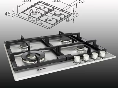 Stainless Steel Gas Stove With Four Burners And Control Knobs For Kitchen 3d model