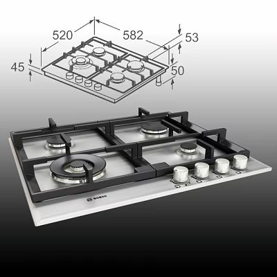 Stainless Steel Gas Stove With Four Burners And Control Knobs For Kitchen 3d model