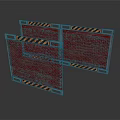 Multiple Red Metal Mesh Safety Barriers With Black Yellow Warning Stripes