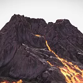 Stunning Volcanic Landscape With Glowing Lava And Steep Rocky Slopes
