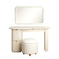 Modern Wooden Dressing Table With Rectangular Mirror Drawer And Round Stool 3d model