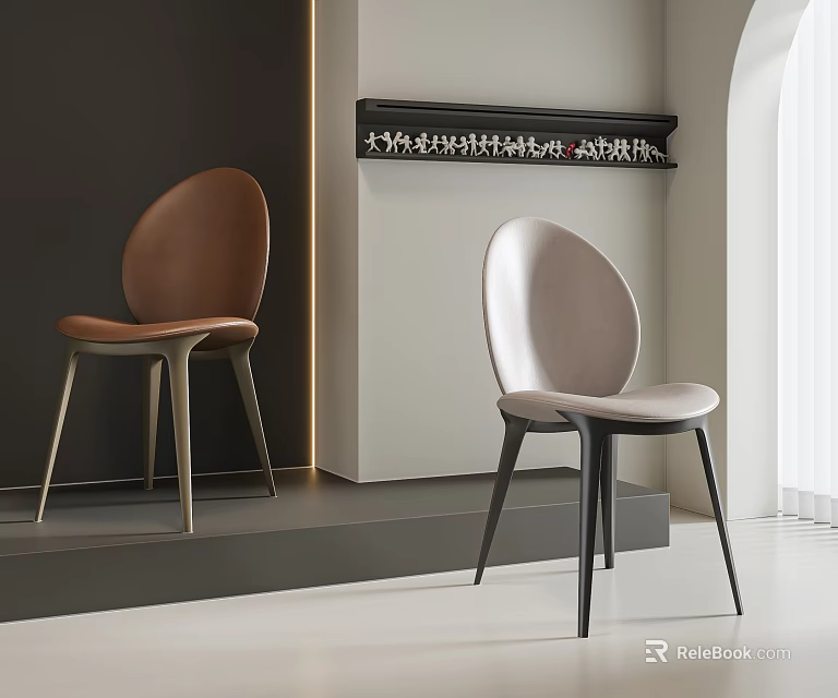 Modern Dining Chairs With Brown And Beige Upholstered Seats Curved Backrests And Metal Legs 3d model 