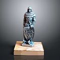 3D Model of Knight in Armor Holding Shield on Marble Base