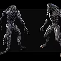 Game Movie Alien Creature 3D Model Design With Sharp Claws Dark Skin Two Views 3d model