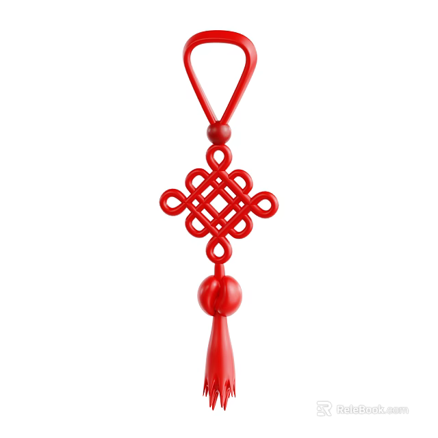 Traditional Red Chinese Knot Decorative Ornament Set With Beads And Tassel 3d model 