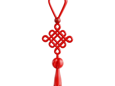 Traditional Red Chinese Knot Decorative Ornament Set With Beads And Tassel 3d model