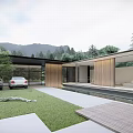 Modern Detached Villa With Mountain Backdrop Lush Garden And Glass Wooden Facade
