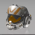 White and Orange Helmet with V Shaped Design Amber Visor and Mechanical Details
