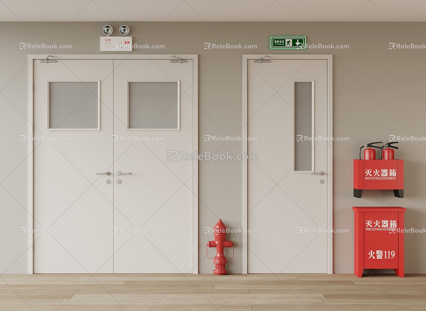 Fire fighting equipment, safety facilities, fire door, fire hydrant, fire extinguisher 3d model