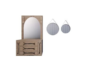 Wooden Dresser Mirror With Drawers And Striped Hanging Round Mirrors 3d model