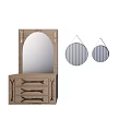 Wooden Dresser Mirror With Drawers And Striped Hanging Round Mirrors