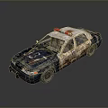 Old Rusty Police Car With Red Blue Lights And Weathered Body