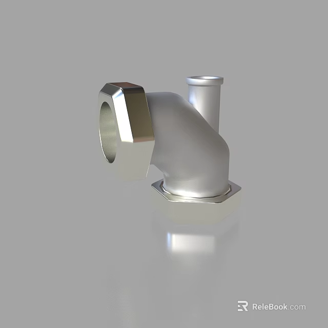 Stainless Steel Pipe Elbow Fitting Plumbing Component With Hex Nut Connection 3d model 