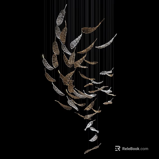 Modern Artistic Chandelier Featuring Multiple Metallic Bird Shaped Hanging Decorative Elements 3d model
