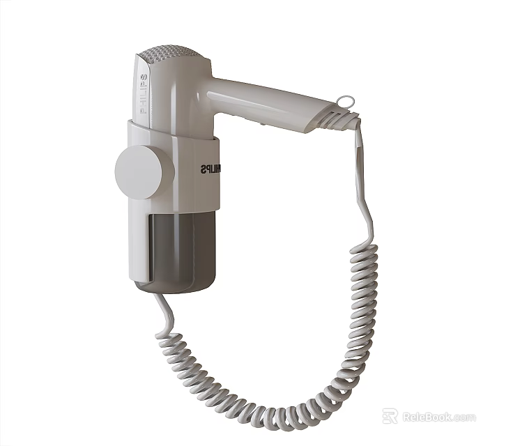 Wall Mounted Hair Dryer With Coiled Cord Gray And White Styl Design 3d model 