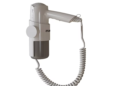 Wall Mounted Hair Dryer With Coiled Cord Gray And White Styl Design 3d model