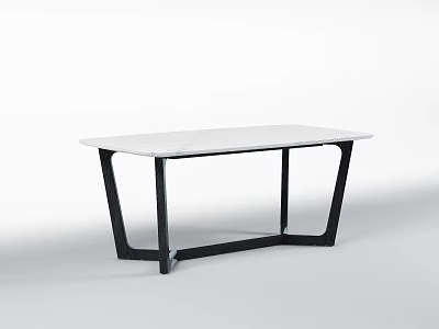 Modern Dining Table With White Tabletop And Black Geometric Legs Structure Design 3d model