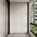 Modern Balcony Cabinet With Sleek White Finish In Sunlit Space By Window With Greenery View