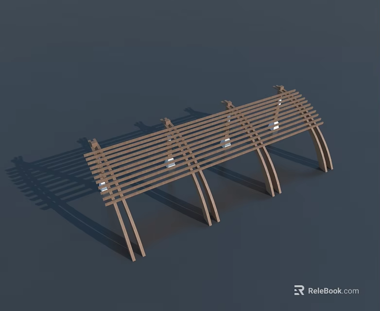 Modern Wooden Casement Door Design With Horizontal Slats And Curved Supports 3d model 