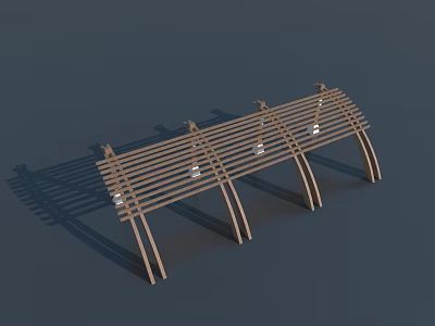 Modern Wooden Casement Door Design With Horizontal Slats And Curved Supports 3d model