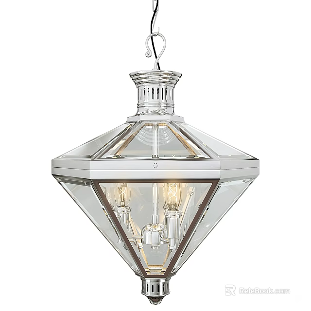 Modern Transparent Glass Geometric Pendant Light With Metallic Accents And Illuminated Bulbs Design 3d model 