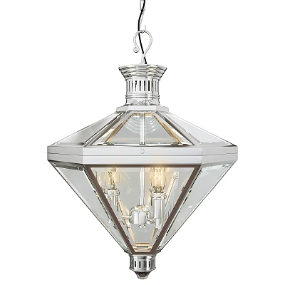 Modern Transparent Glass Geometric Pendant Light With Metallic Accents And Illuminated Bulbs Design 3d model