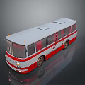 Vintage Red and White Bus Exterior with Classic Windows and Retro Body Design
