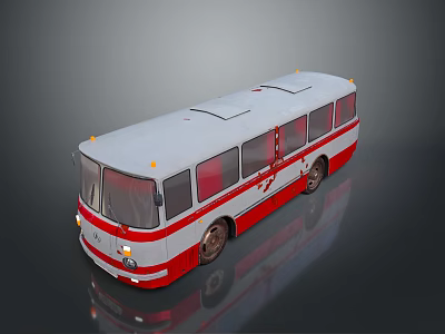 Vintage Red and White Bus Exterior with Classic Windows and Retro Body Design 3d model Vintage Red and White Bus Exterior with Classic Windows and Retro Body Design 3d model